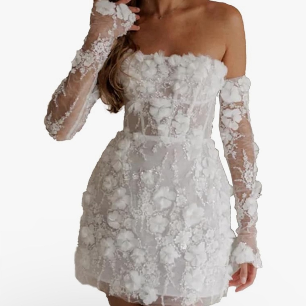 Off Shoulder Short-Mini Evening Dress Detachable Sleeves Vestidos